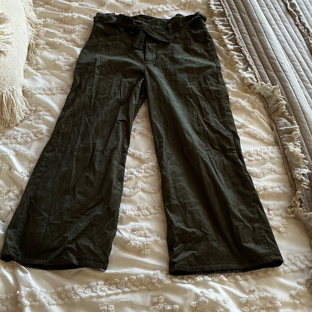 Paige Dark Green Corduroy Wide-Leg Pants